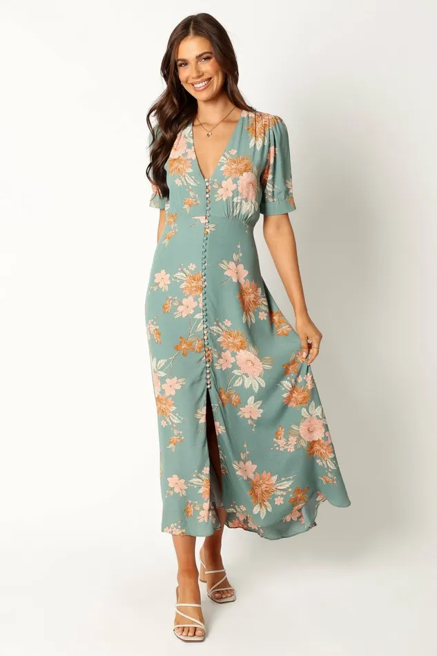 Women Frampton Midi Dress Blue Floral Event Dresses Petal and Pup