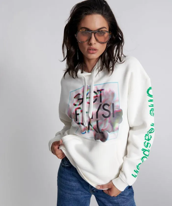 Women GET PHYSICAL OVERSIZED HOODY WHITE One Teaspoon Hoodies And Sweats