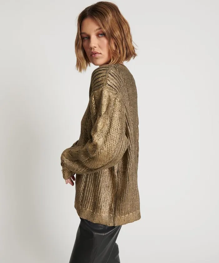 Women GOLD FOIL CABLE SPINE SWEATER One Teaspoon Knitwear