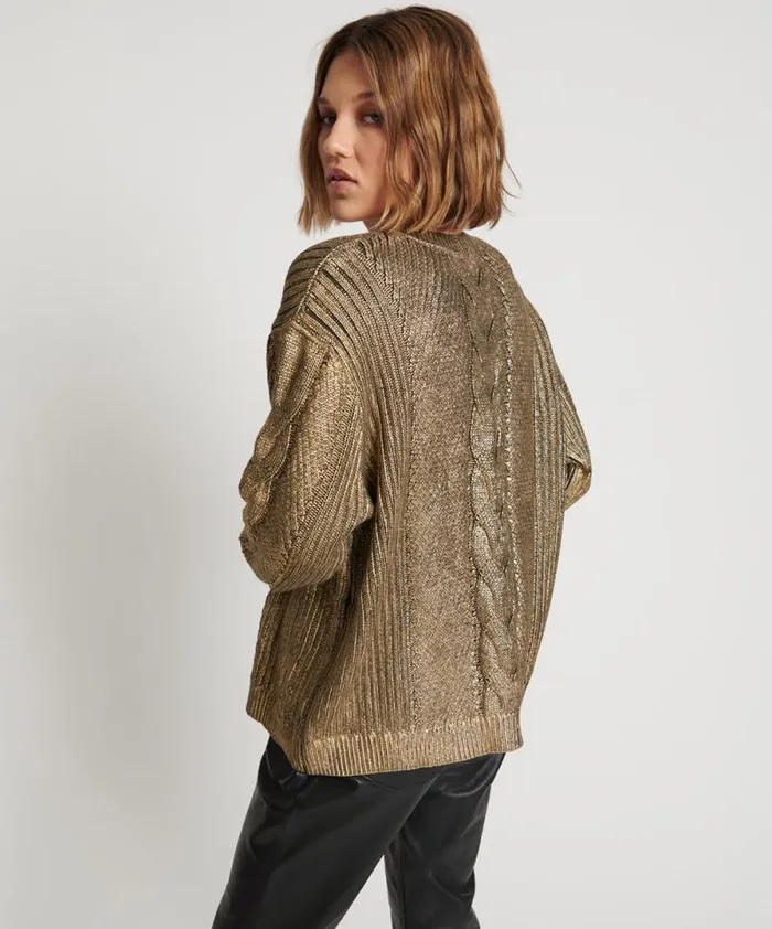 Women GOLD FOIL CABLE SPINE SWEATER One Teaspoon Knitwear