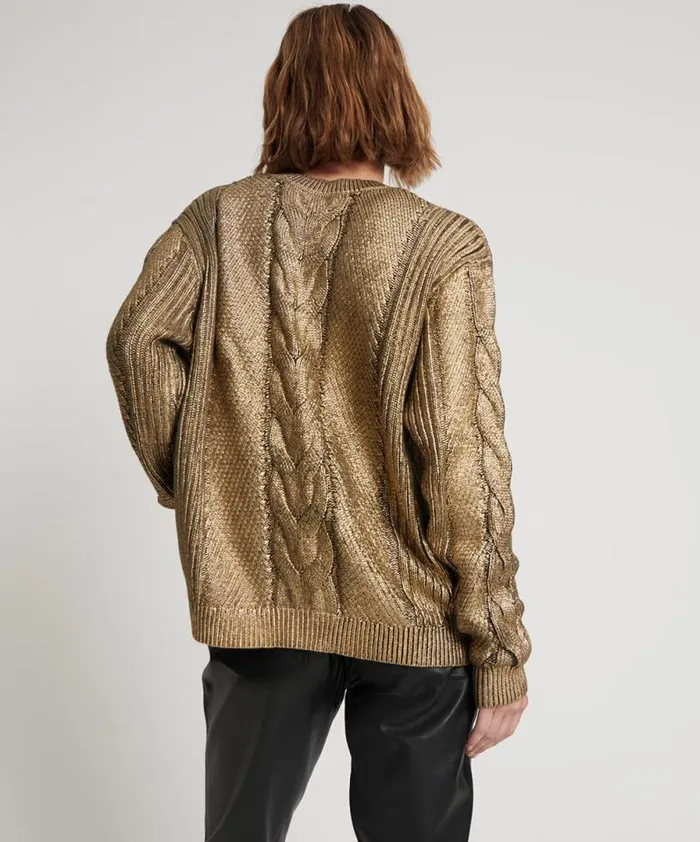 Women GOLD FOIL CABLE SPINE SWEATER One Teaspoon Knitwear