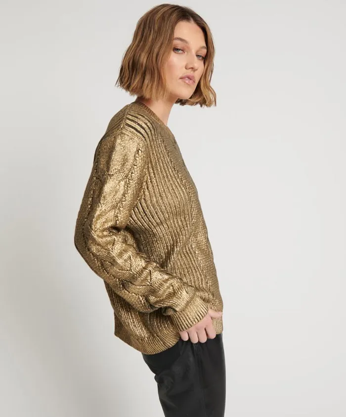 Women GOLD FOIL CABLE SPINE SWEATER One Teaspoon Knitwear