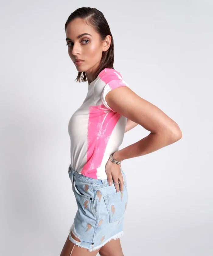 Women HAND SPRAYED PINK LOGO ORGANIC FITTED TEE One Teaspoon Tees and Tanks