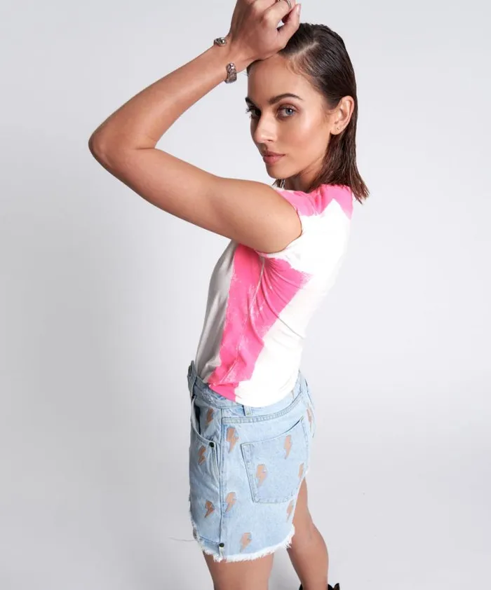 Women HAND SPRAYED PINK LOGO ORGANIC FITTED TEE One Teaspoon Tees and Tanks