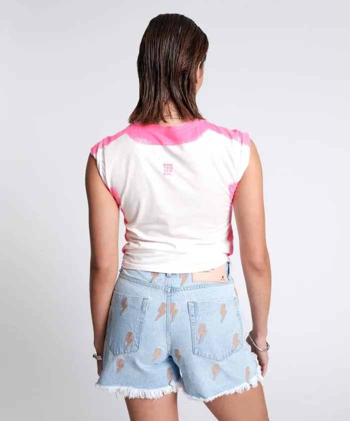 Women HAND SPRAYED PINK LOGO ORGANIC FITTED TEE One Teaspoon Tees and Tanks