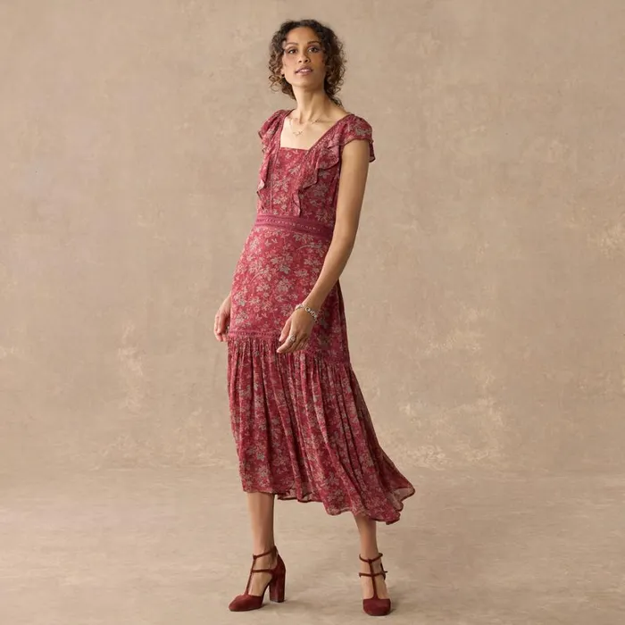 Women Harvest Florals Dress Petite Red Plum Sundance Catalog Dresses and Jumpsuits