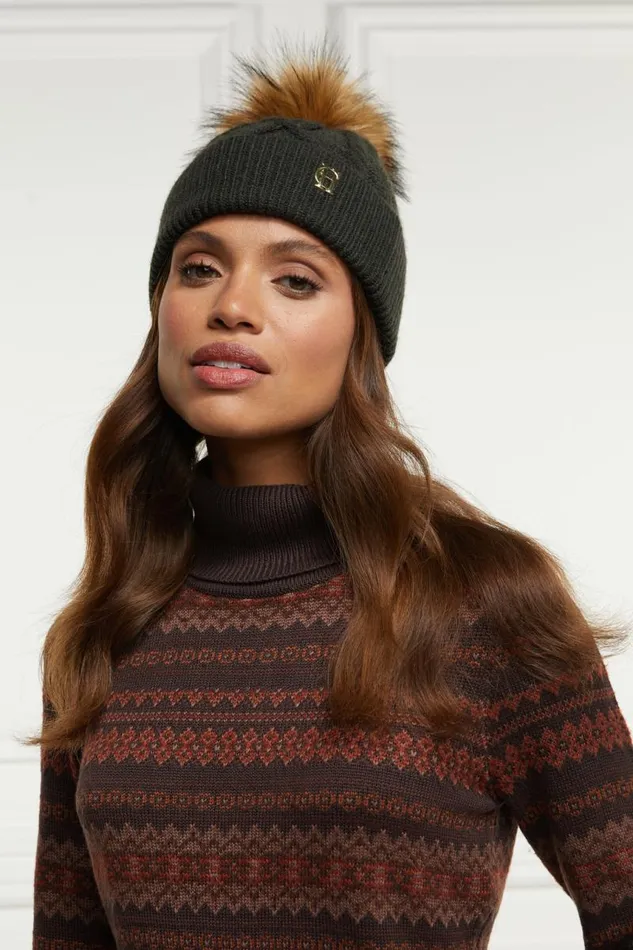 Women Hats and Headbands Holland Cooper Cortina Bobble Hat Fern Green