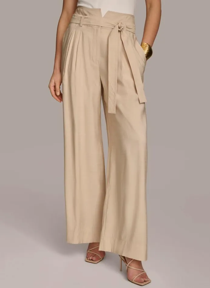 Women HIGH WAIST WIDE LEG Sand Donna Karan New York Pants