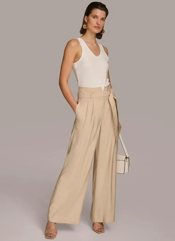 Women HIGH WAIST WIDE LEG Sand Donna Karan New York Pants Women HIGH WAIST WIDE LEG Sand Donna Karan New York Pants
