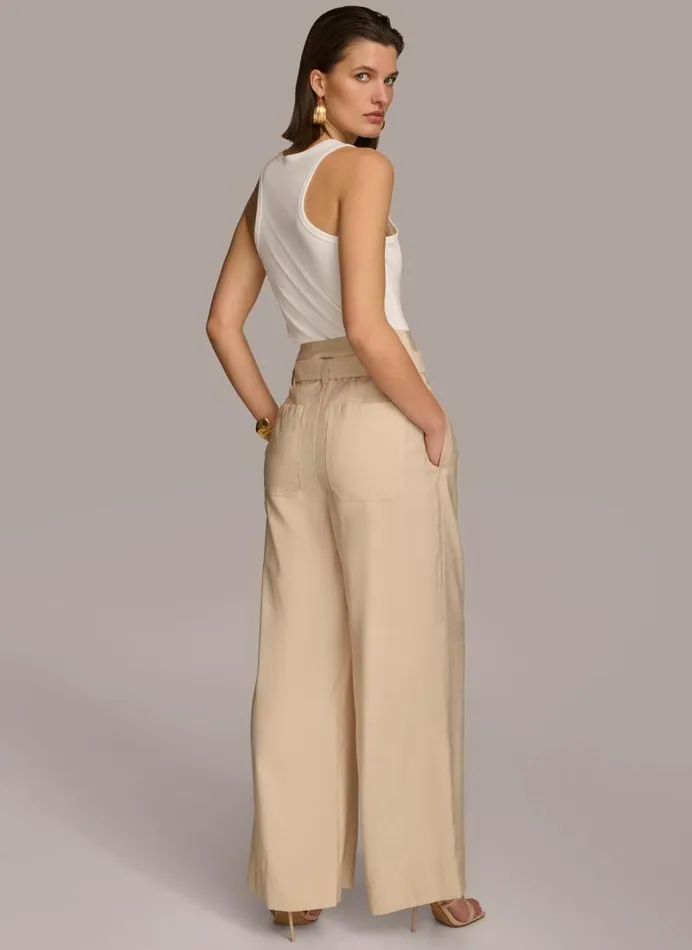 Women HIGH WAIST WIDE LEG Sand Donna Karan New York Pants Women HIGH WAIST WIDE LEG Sand Donna Karan New York Pants