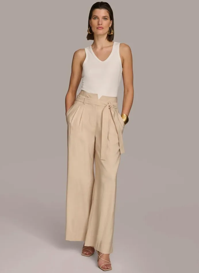 Women HIGH WAIST WIDE LEG Sand Donna Karan New York Pants Women HIGH WAIST WIDE LEG Sand Donna Karan New York Pants