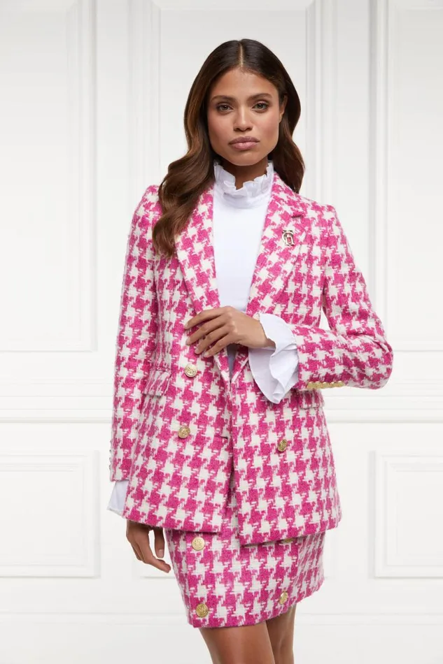Women In Stock Tailoring Holland Cooper Double Breasted Blazer Hot Pink Large Scale Houndstooth Women In Stock Tailoring Holland Cooper Double Breasted Blazer Hot Pink Large Scale Houndstooth