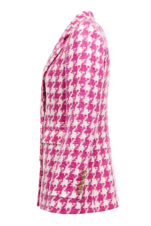 Women In Stock Tailoring Holland Cooper Double Breasted Blazer Hot Pink Large Scale Houndstooth
