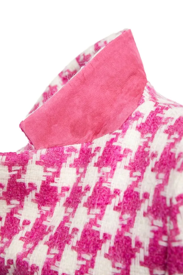 Women In Stock Tailoring Holland Cooper Double Breasted Blazer Hot Pink Large Scale Houndstooth