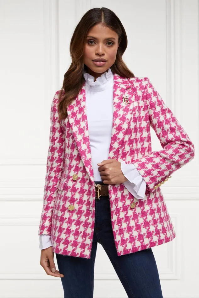 Women In Stock Tailoring Holland Cooper Double Breasted Blazer Hot Pink Large Scale Houndstooth