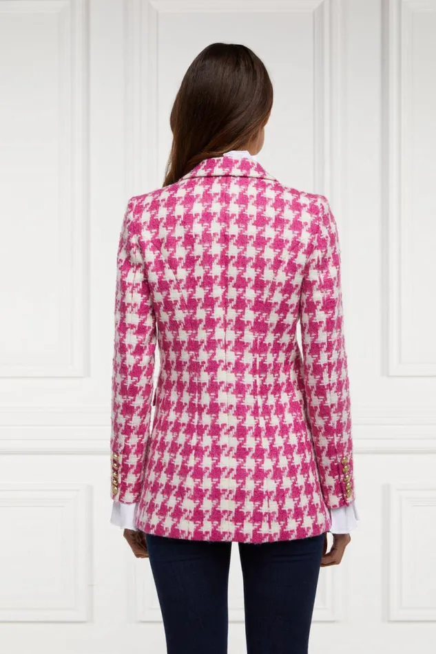 Women In Stock Tailoring Holland Cooper Double Breasted Blazer Hot Pink Large Scale Houndstooth