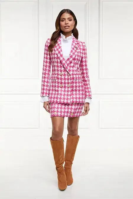 Women In Stock Tailoring Holland Cooper Double Breasted Blazer Hot Pink Large Scale Houndstooth