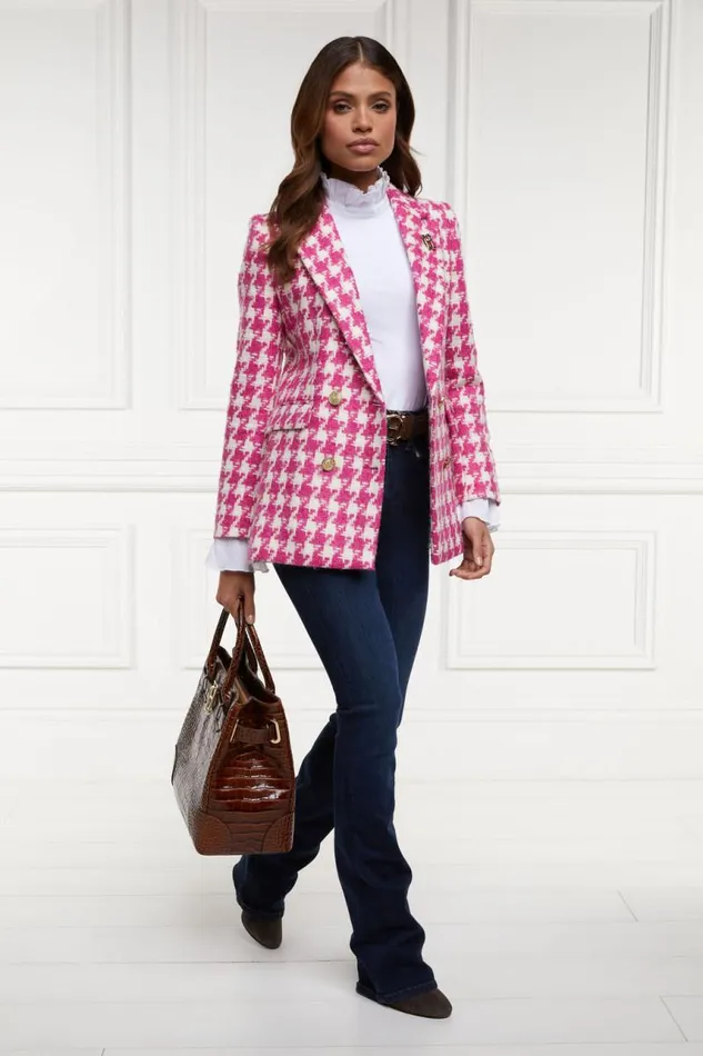 Women In Stock Tailoring Holland Cooper Double Breasted Blazer Hot Pink Large Scale Houndstooth