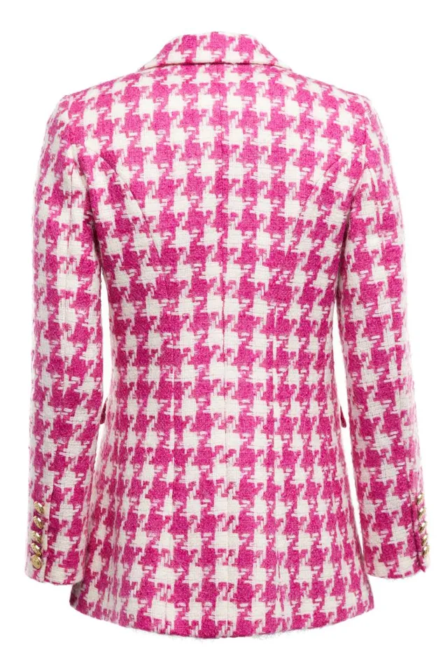 Women In Stock Tailoring Holland Cooper Double Breasted Blazer Hot Pink Large Scale Houndstooth