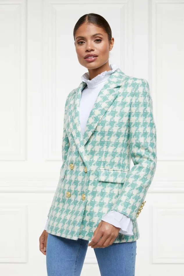 Women In Stock Tailoring Holland Cooper Double Breasted Blazer Large Scale Teal Houndstooth