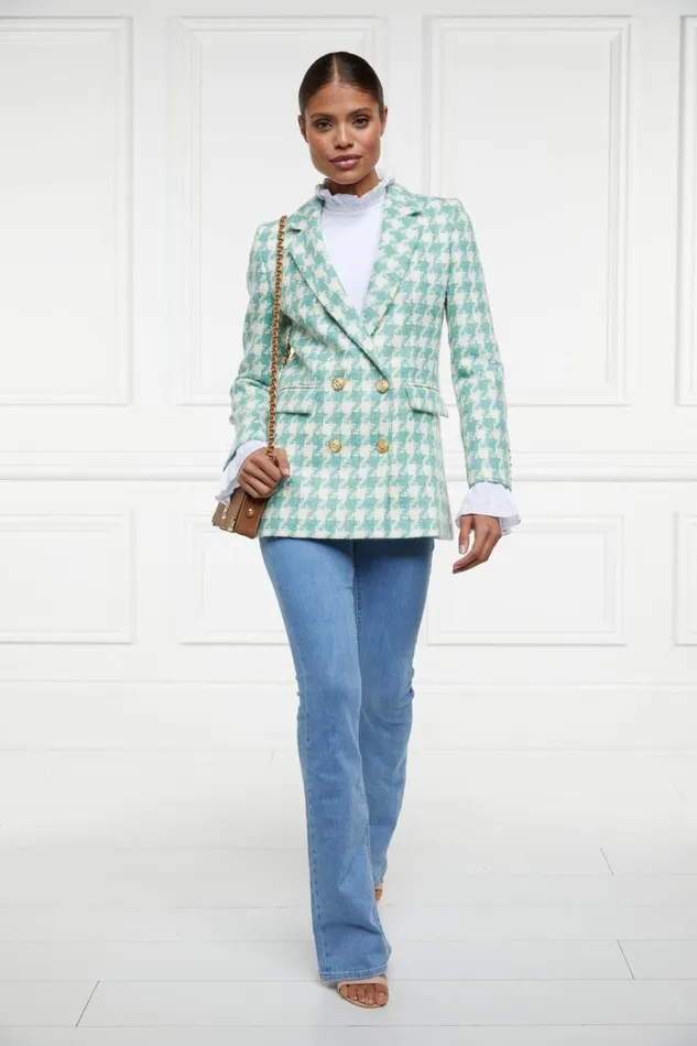 Women In Stock Tailoring Holland Cooper Double Breasted Blazer Large Scale Teal Houndstooth