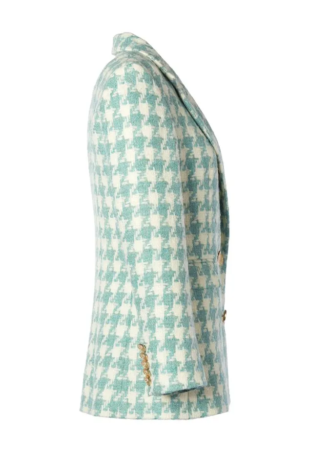 Women In Stock Tailoring Holland Cooper Double Breasted Blazer Large Scale Teal Houndstooth