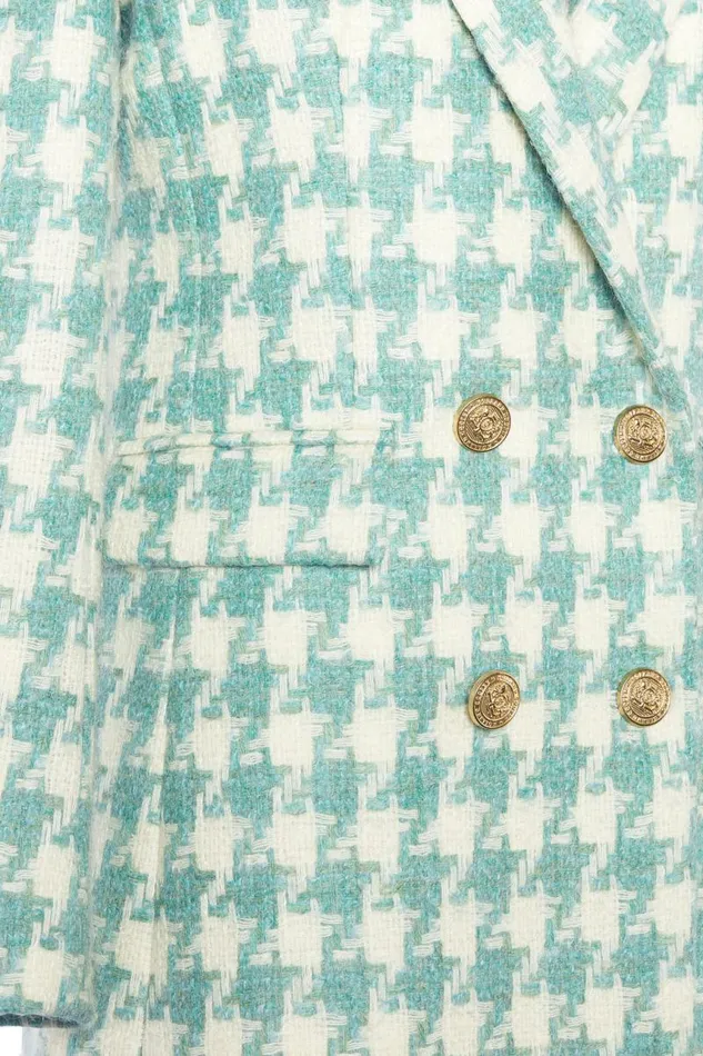 Women In Stock Tailoring Holland Cooper Double Breasted Blazer Large Scale Teal Houndstooth