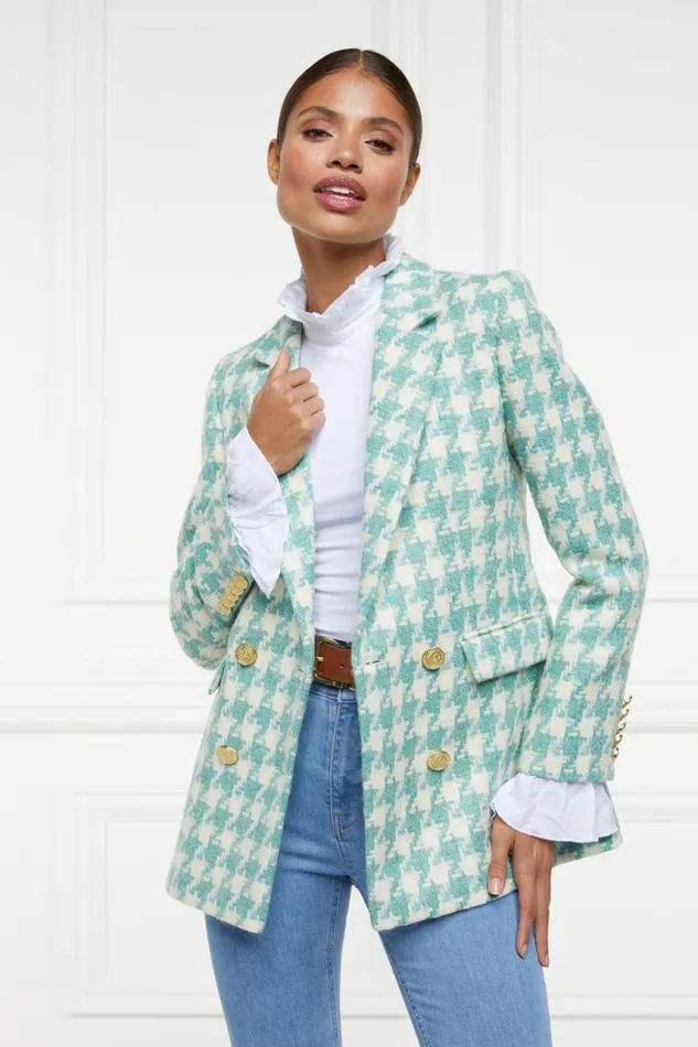 Women In Stock Tailoring Holland Cooper Double Breasted Blazer Large Scale Teal Houndstooth