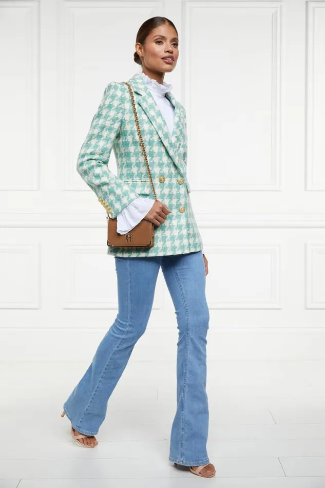 Women In Stock Tailoring Holland Cooper Double Breasted Blazer Large Scale Teal Houndstooth