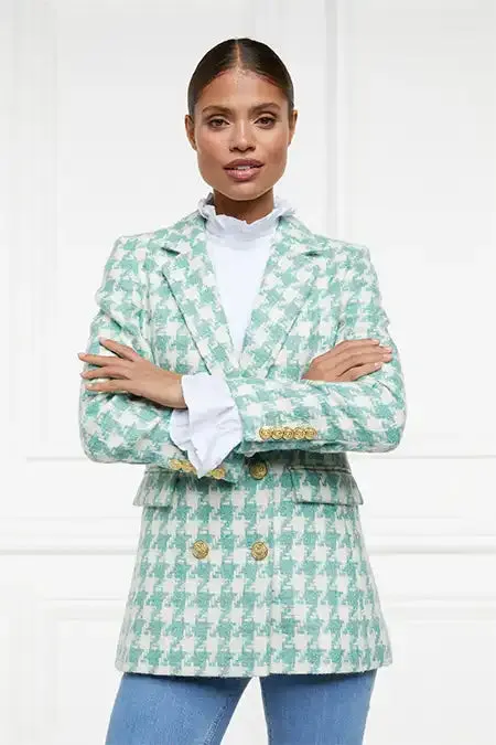Women In Stock Tailoring Holland Cooper Double Breasted Blazer Large Scale Teal Houndstooth