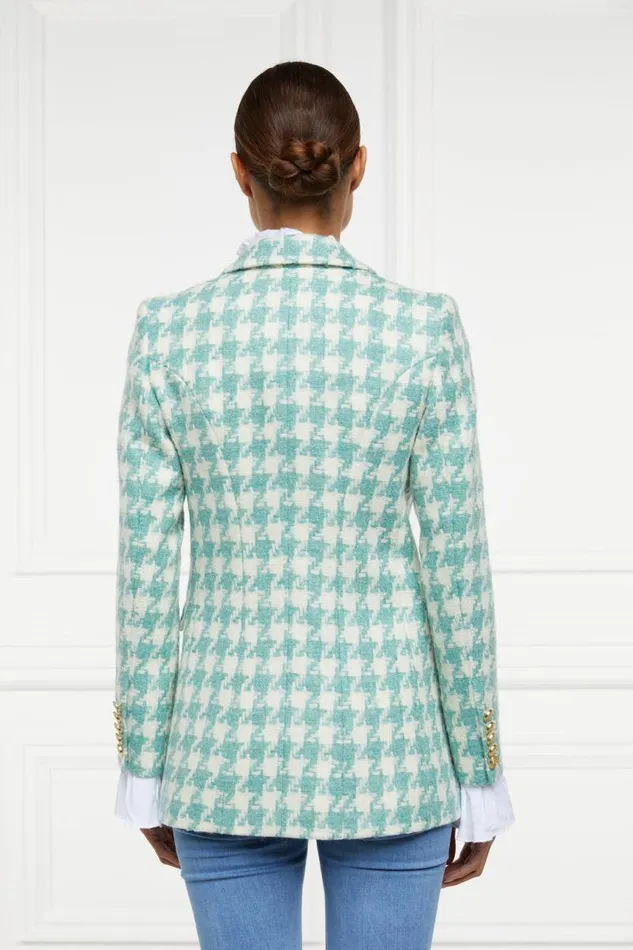 Women In Stock Tailoring Holland Cooper Double Breasted Blazer Large Scale Teal Houndstooth