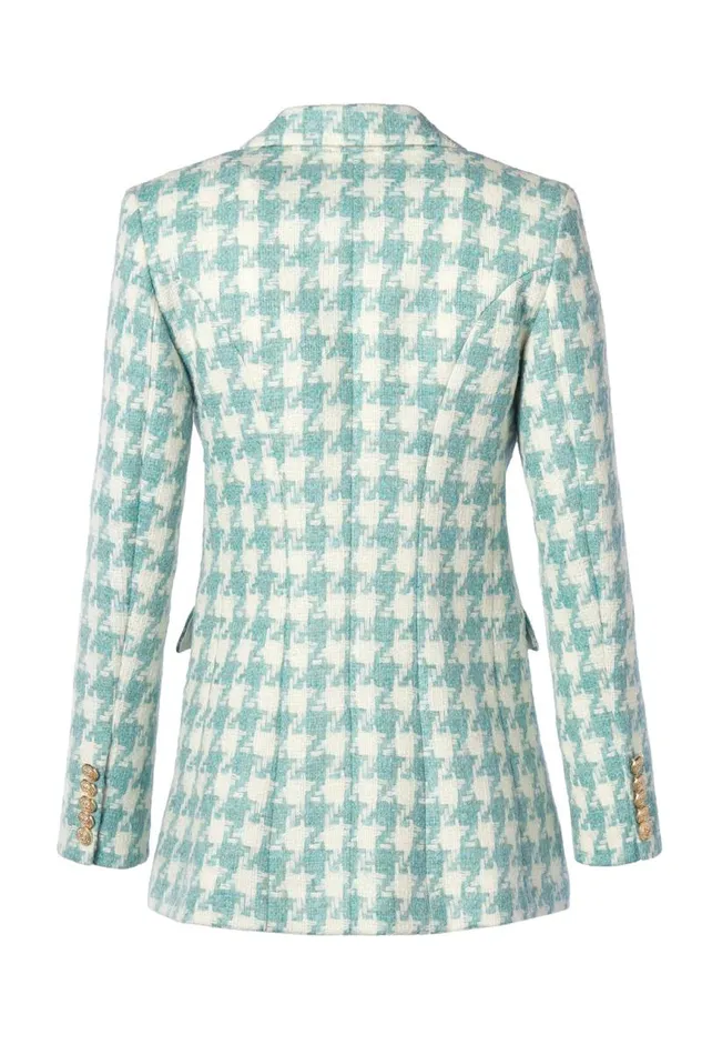 Women In Stock Tailoring Holland Cooper Double Breasted Blazer Large Scale Teal Houndstooth