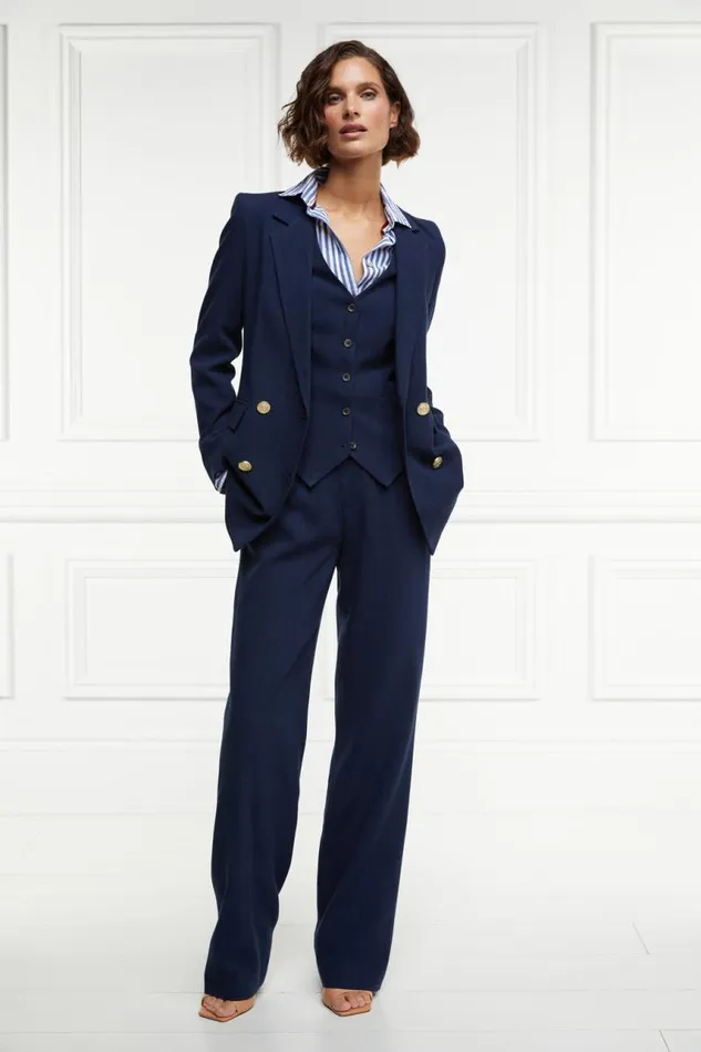 Women In Stock Tailoring Holland Cooper Double Breasted Blazer Navy Linen