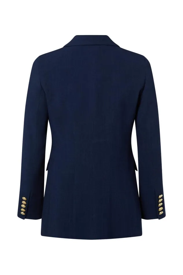 Women In Stock Tailoring Holland Cooper Double Breasted Blazer Navy Linen