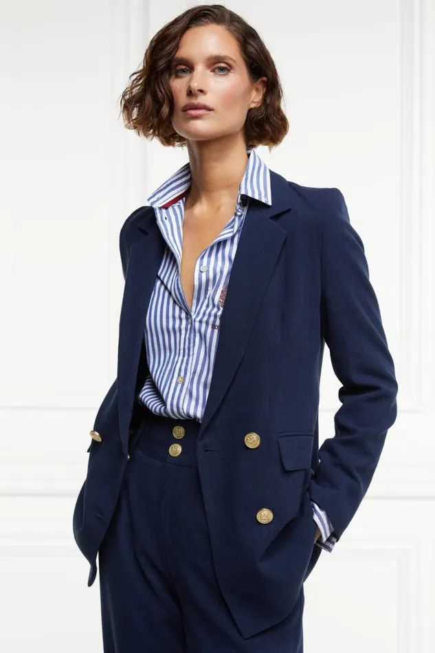 Women In Stock Tailoring Holland Cooper Double Breasted Blazer Navy Linen