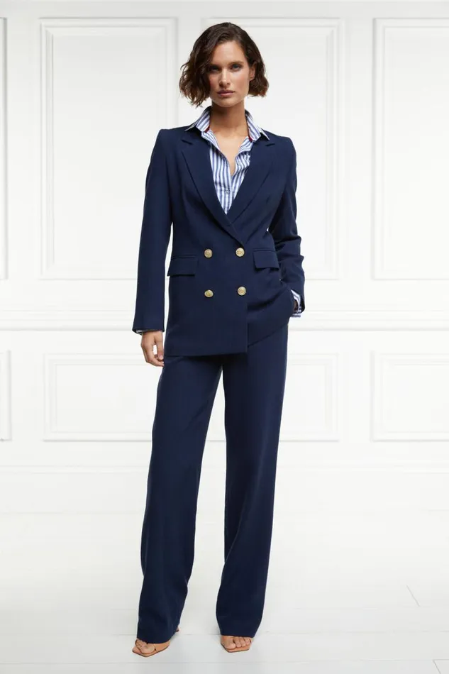 Women In Stock Tailoring Holland Cooper Double Breasted Blazer Navy Linen