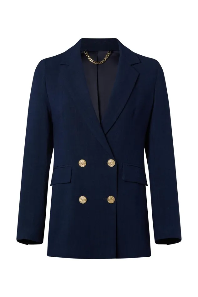 Women In Stock Tailoring Holland Cooper Double Breasted Blazer Navy Linen