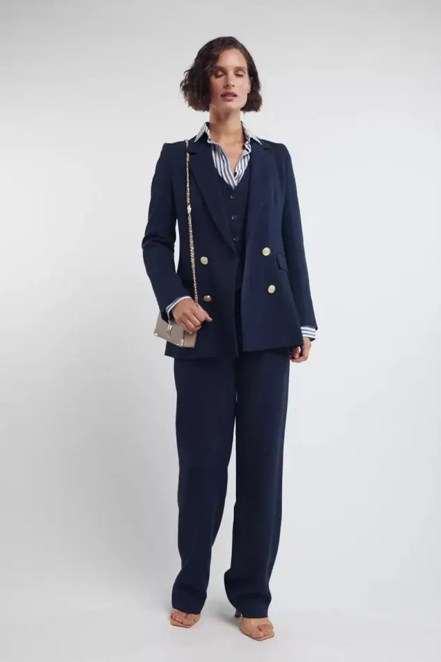 Women In Stock Tailoring Holland Cooper Double Breasted Blazer Navy Linen