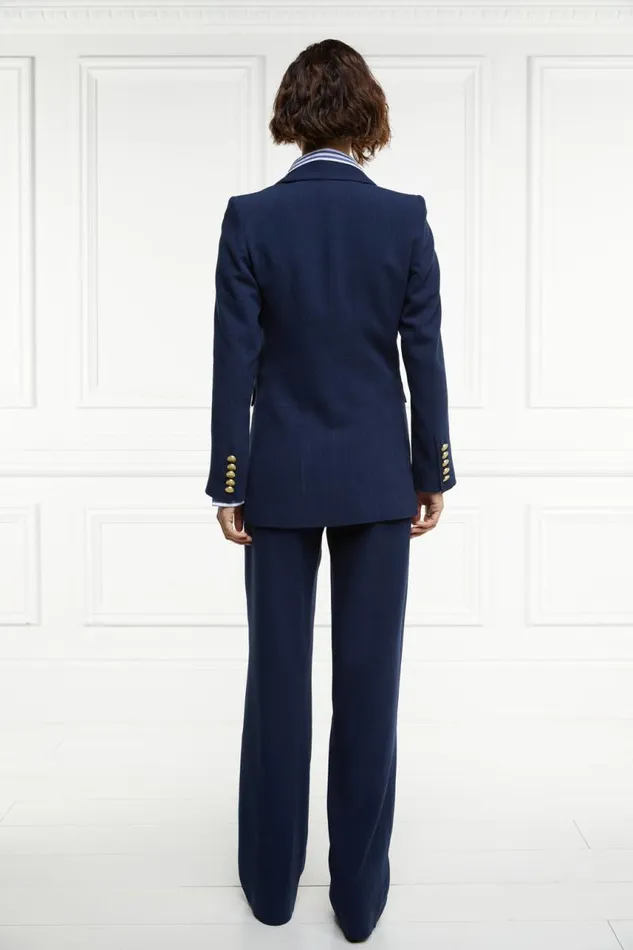 Women In Stock Tailoring Holland Cooper Double Breasted Blazer Navy Linen