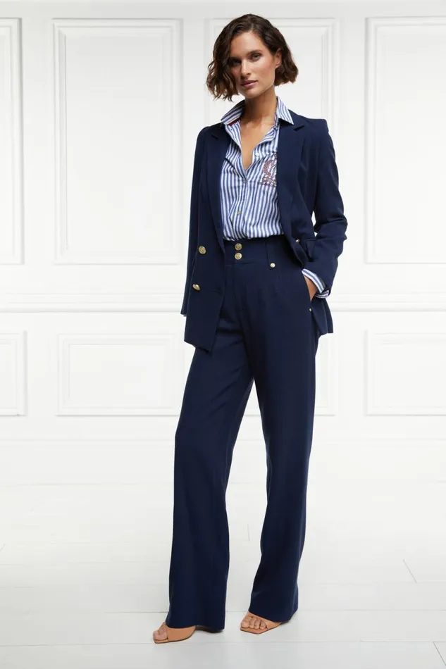 Women In Stock Tailoring Holland Cooper Double Breasted Blazer Navy Linen