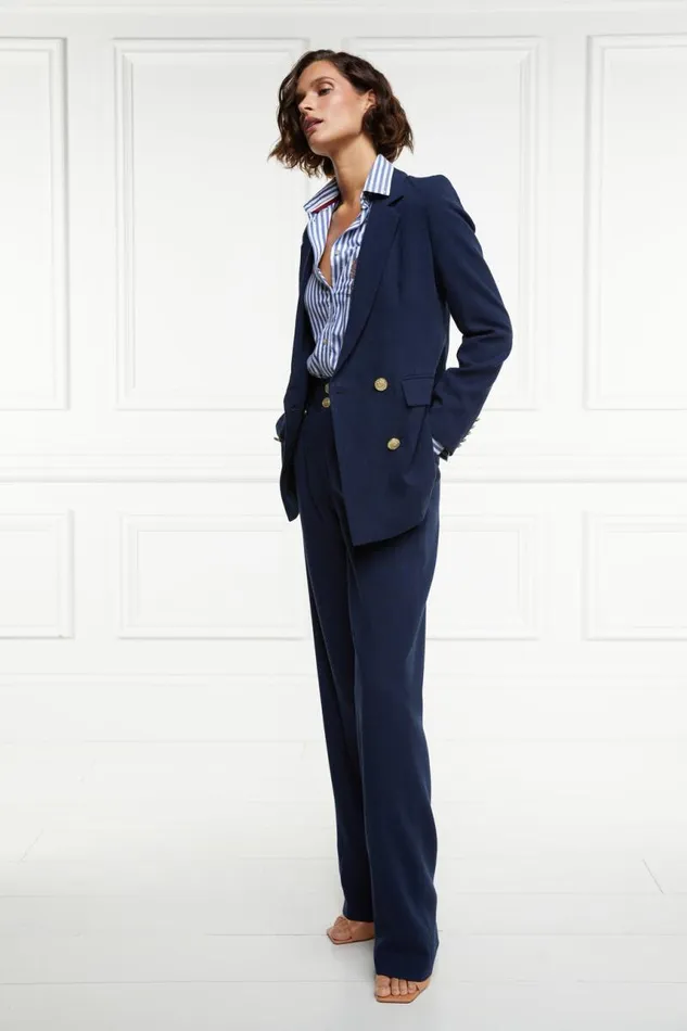 Women In Stock Tailoring Holland Cooper Double Breasted Blazer Navy Linen