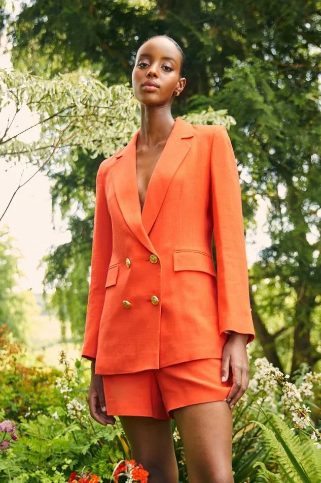 Women In Stock Tailoring Holland Cooper Double Breasted Blazer Neroli Linen