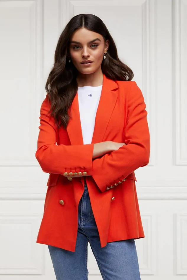 Women In Stock Tailoring Holland Cooper Double Breasted Blazer Neroli Linen