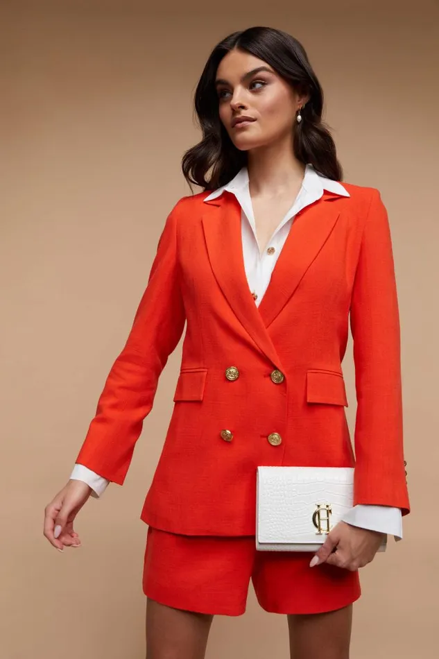 Women In Stock Tailoring Holland Cooper Double Breasted Blazer Neroli Linen