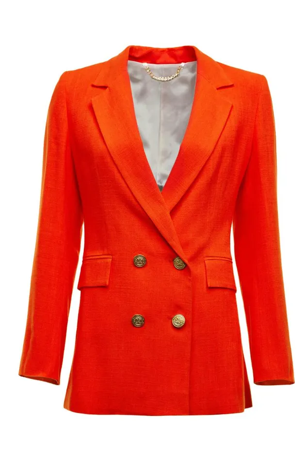 Women In Stock Tailoring Holland Cooper Double Breasted Blazer Neroli Linen