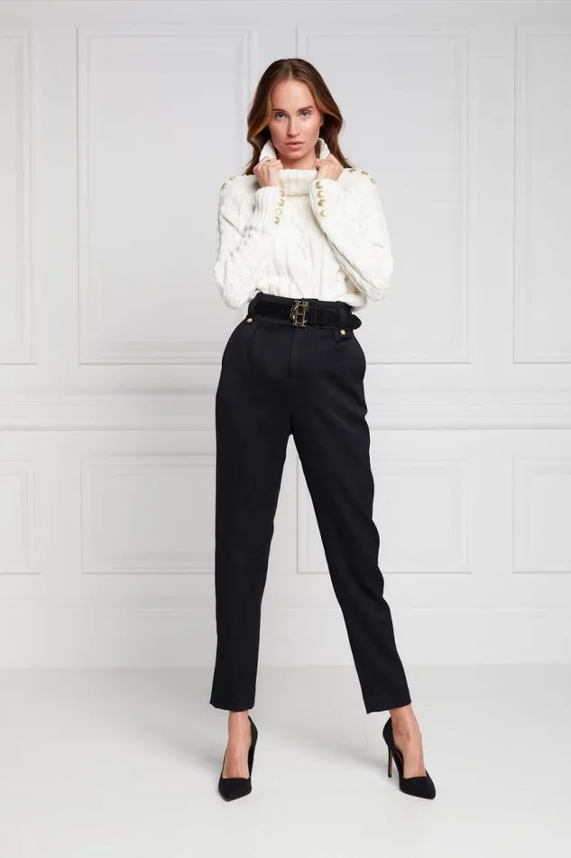 Women In Stock Tailoring Holland Cooper High Waisted Peg Trouser Black Barathea Women In Stock Tailoring Holland Cooper High Waisted Peg Trouser Black Barathea
