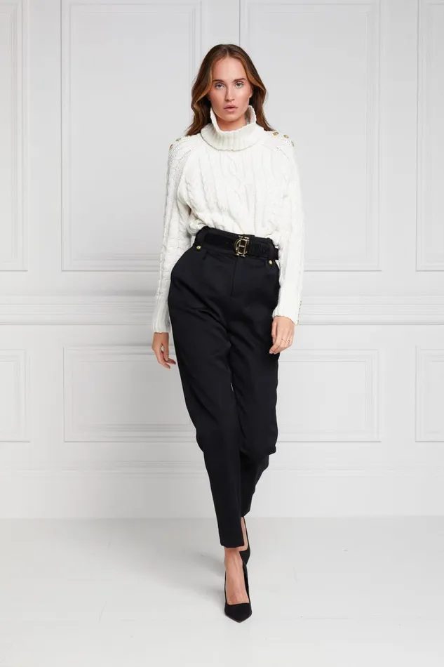 Women In Stock Tailoring Holland Cooper High Waisted Peg Trouser Black Barathea Women In Stock Tailoring Holland Cooper High Waisted Peg Trouser Black Barathea
