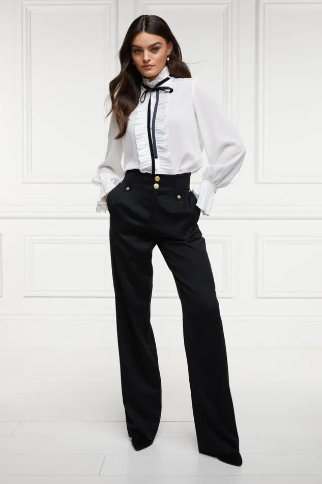 Women In Stock Tailoring Holland Cooper High Waisted Straight Trouser Black Barathea Women In Stock Tailoring Holland Cooper High Waisted Straight Trouser Black Barathea