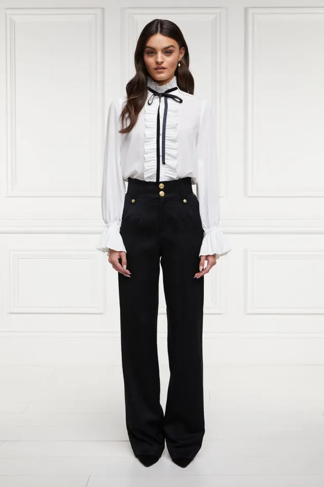 Women In Stock Tailoring Holland Cooper High Waisted Straight Trouser Black Barathea Women In Stock Tailoring Holland Cooper High Waisted Straight Trouser Black Barathea