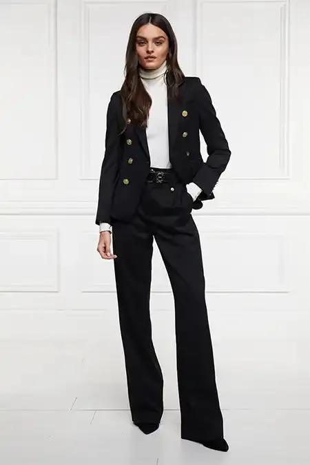 Women In Stock Tailoring Holland Cooper High Waisted Straight Trouser Black Barathea Women In Stock Tailoring Holland Cooper High Waisted Straight Trouser Black Barathea